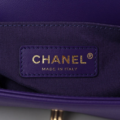 Calfskin Quilted Small Boy Flap Purple