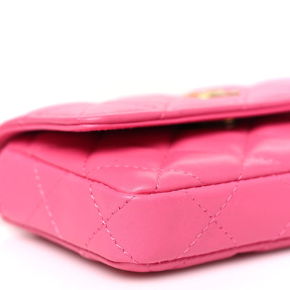 Lambskin Enamel Quilted Coco Hearts Clutch With Chain Pink