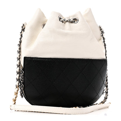 Aged Calfskin Quilted Small Gabrielle Bucket White Black