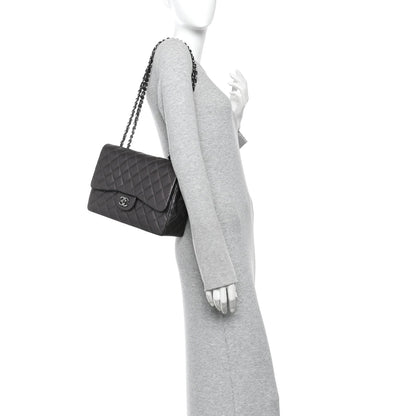 Lambskin Quilted Jumbo Single Flap  Dark Grey
