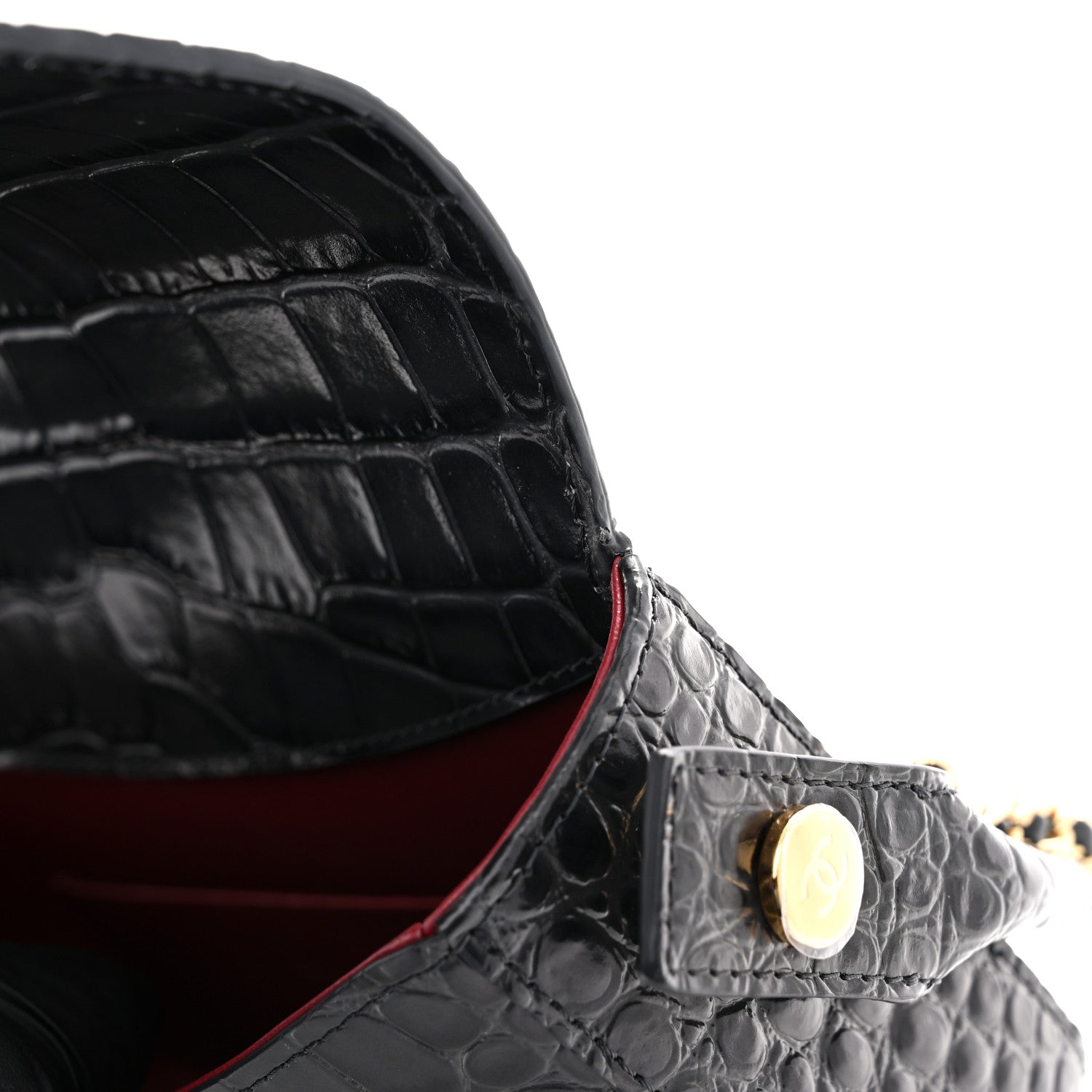 Calfskin Crocodile Embossed Turn Around Mini Flap Dark Grey Dark Grey