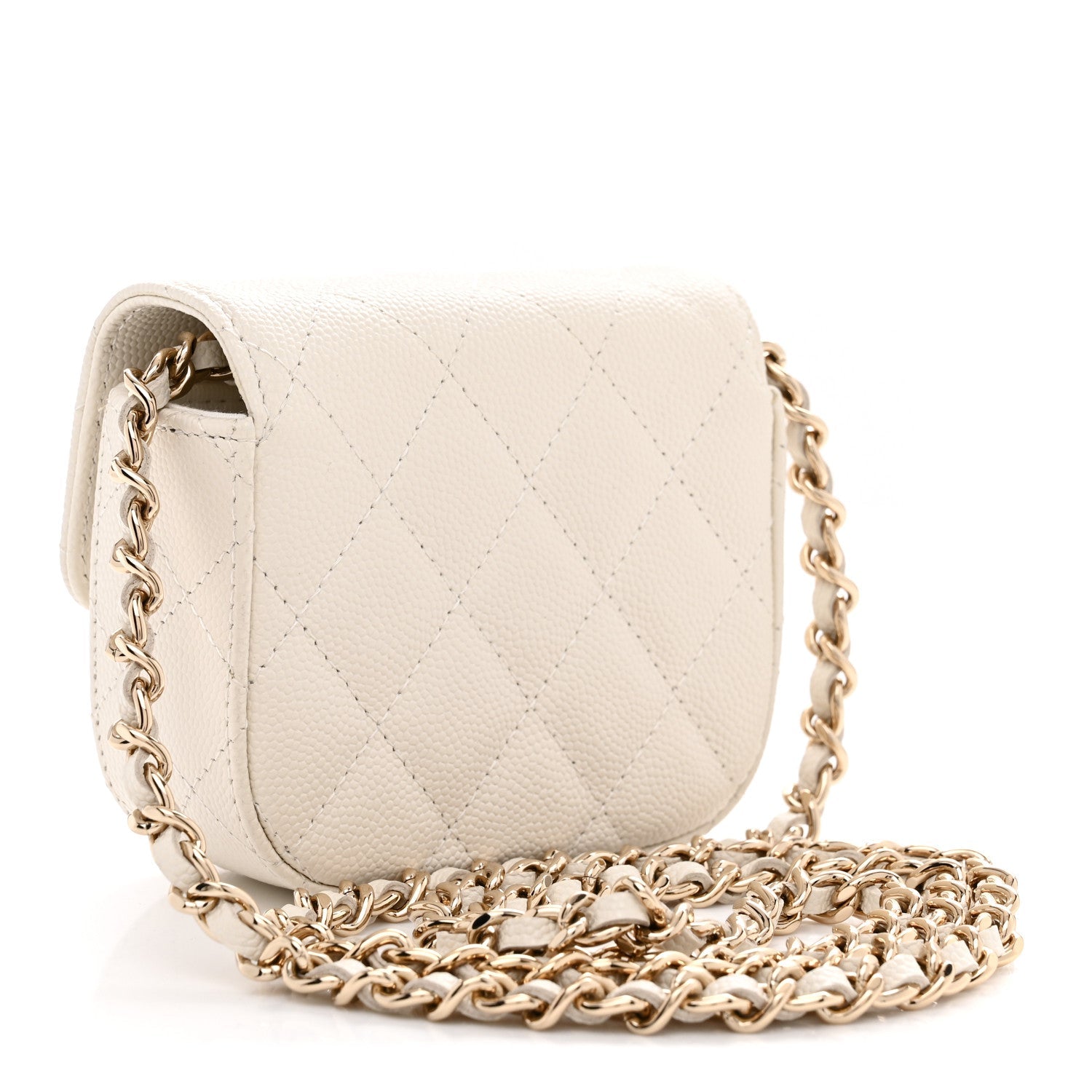 Caviar Quilted Mini Clutch With Chain White