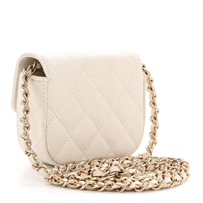 Caviar Quilted Mini Clutch With Chain White