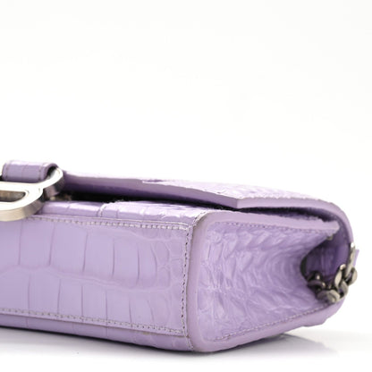 Shiny Calfskin Crocodile Embossed Hourglass Chain Bag Lilac