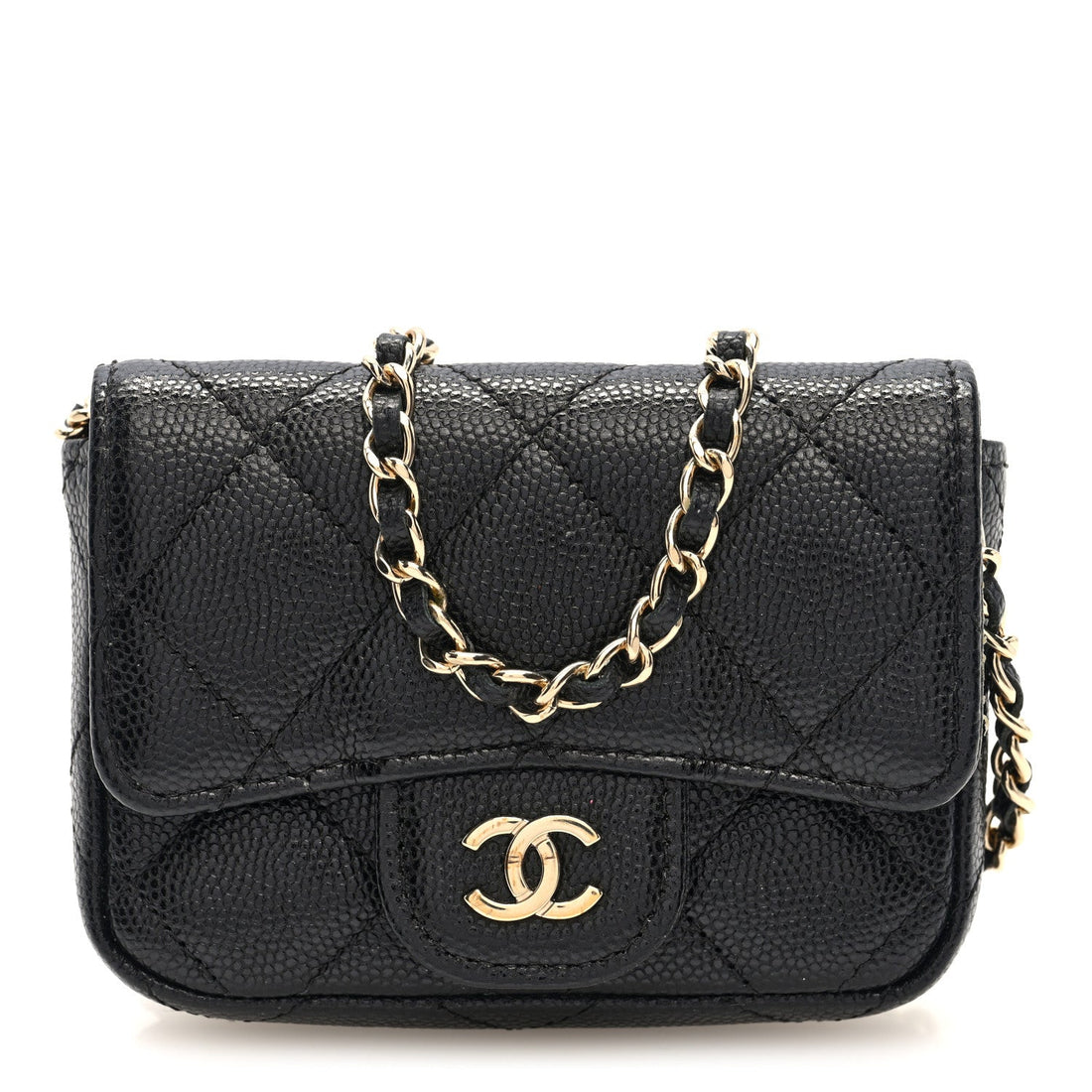 Caviar Quilted Mini Chain Belt Bag Black