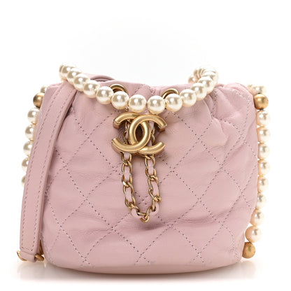 Calfskin Quilted Pearl Mini About Pearls Drawstring Bucket Light Pink