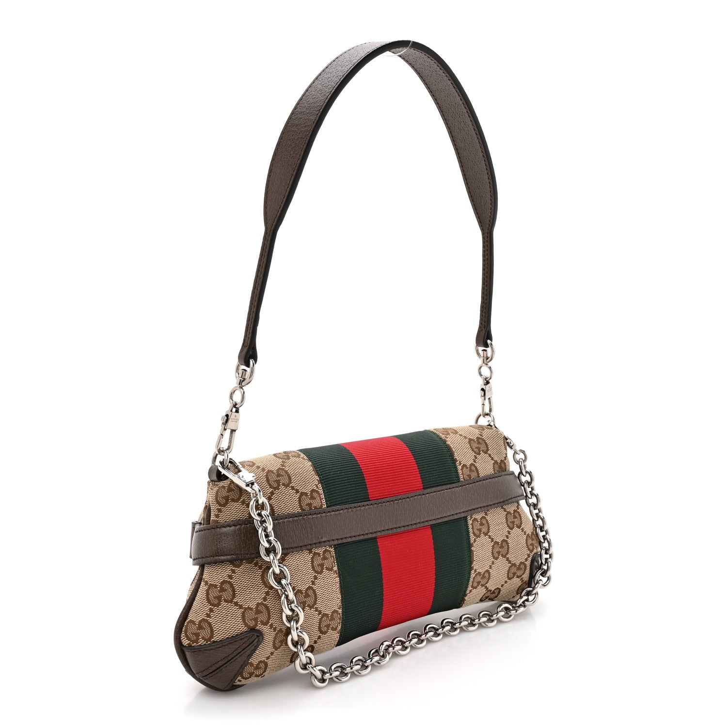 Monogram Textured Dollar Calfskin Heavy Grosgrain Web Small Maxi Horsebit Chain Shoulder Bag Beige Ebony New Acero