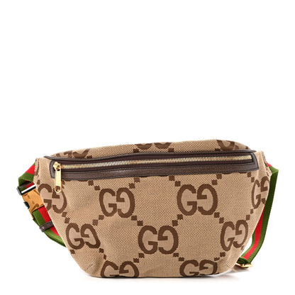 Monogram Jumbo GG Textured Dollar Calfskin Web Belt Bag Camel Ebony New Acero
