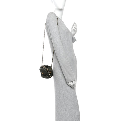 Caviar Quilted Coco First Bucket Clutch With Chain Khaki