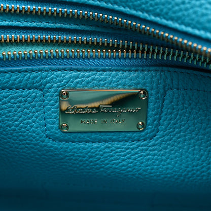 Hammered Calfskin Double Handle Small Amy Tote Turquoise