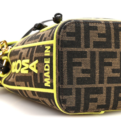 Fabric Jacquard Shiny Nappa FF 1974 Logo Threaded Edge Mini Mon Tresor Bucket Bag Tobacco Moro Giallo Fluo