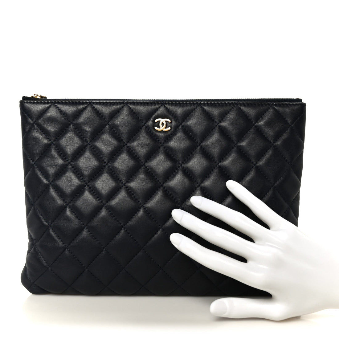 Lambskin Quilted Medium Cosmetic Case Navy Blue