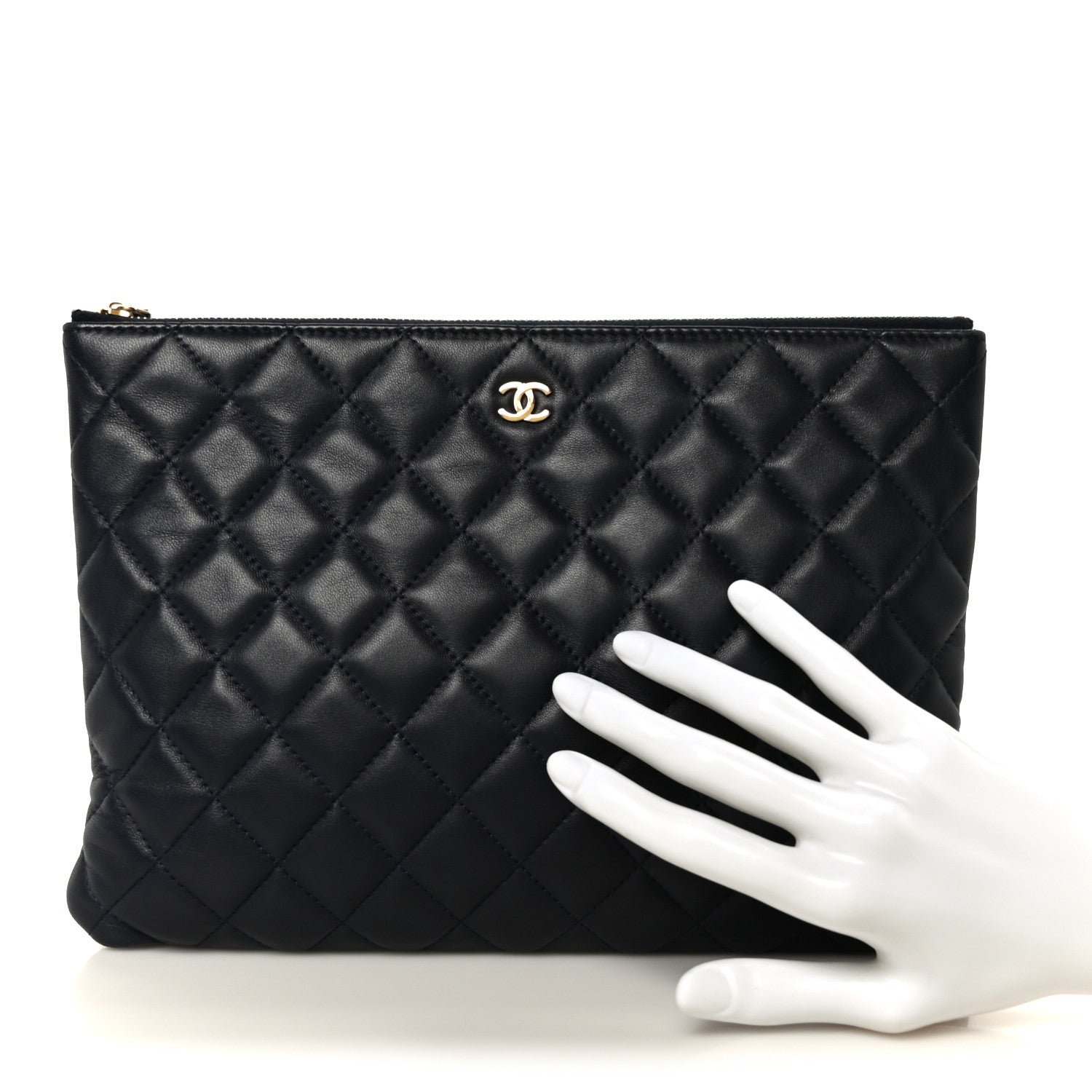 Lambskin Quilted Medium Cosmetic Case Navy Blue