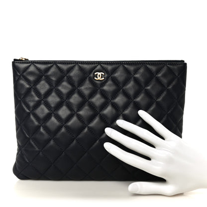 Lambskin Quilted Medium Cosmetic Case Navy Blue