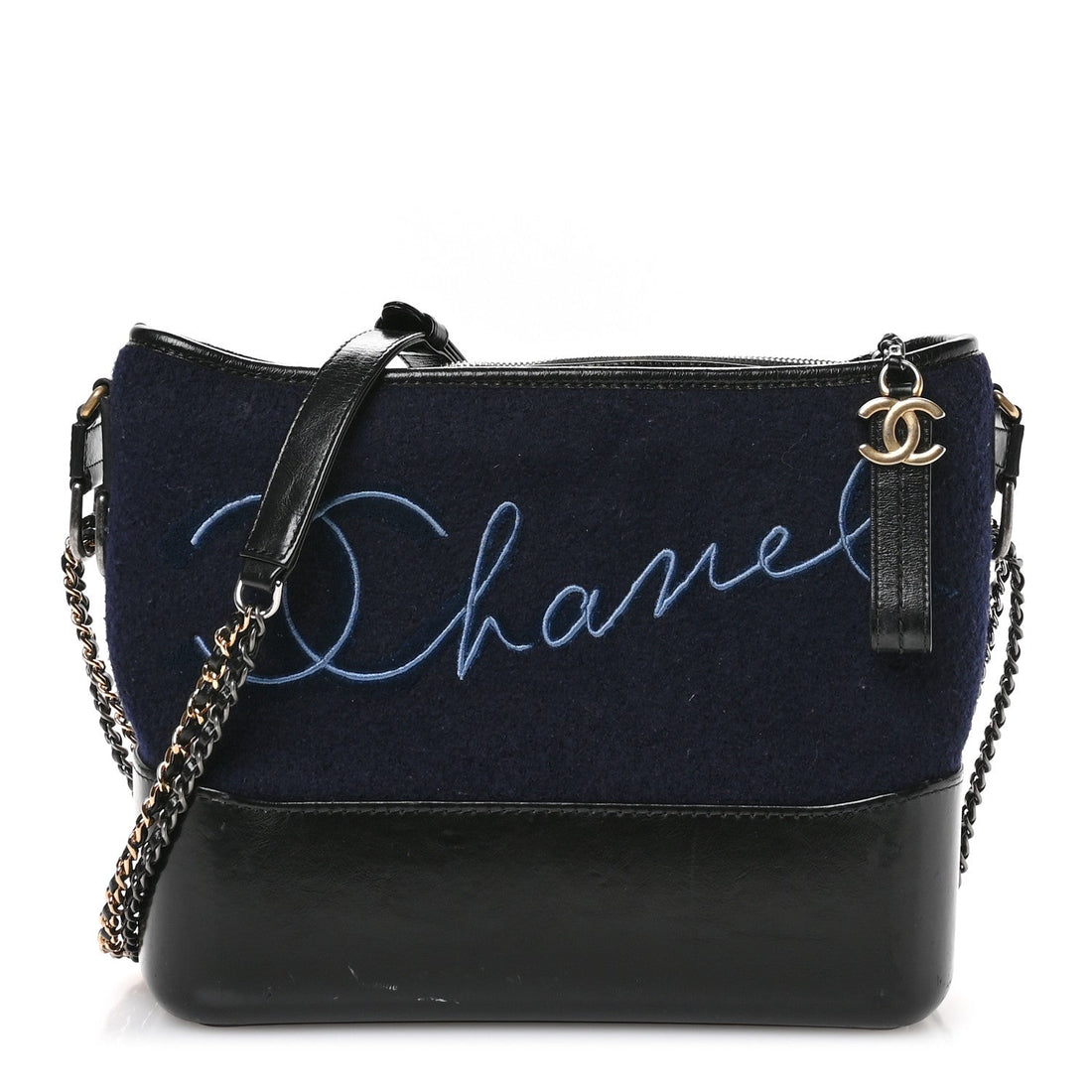 Calfskin Wool Embroidered Paris Hamburg Small Gabrielle Hobo Dark Navy Blue