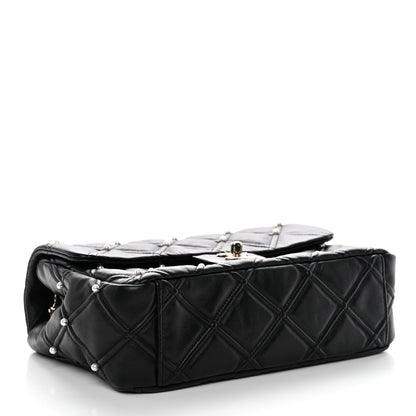 Lambskin Quilted Pearl Studded Flap Black