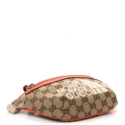 X THE NORTH FACE Monogram Textured Dollar Calfskin Embroidered Belt Bag Beige Ebony Mystic White Deep Orange