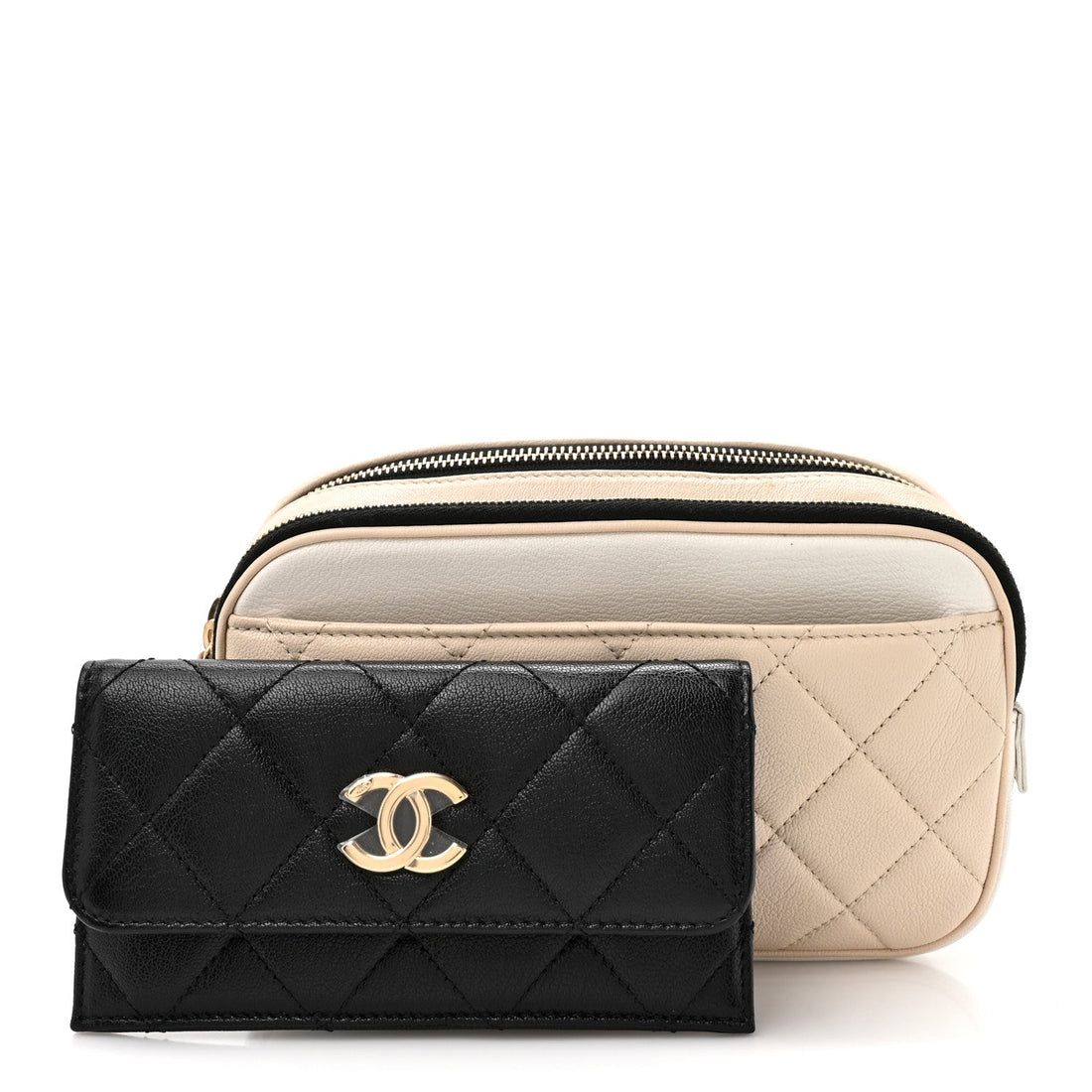 Goatskin Quilted Waist Bag Beige White Black