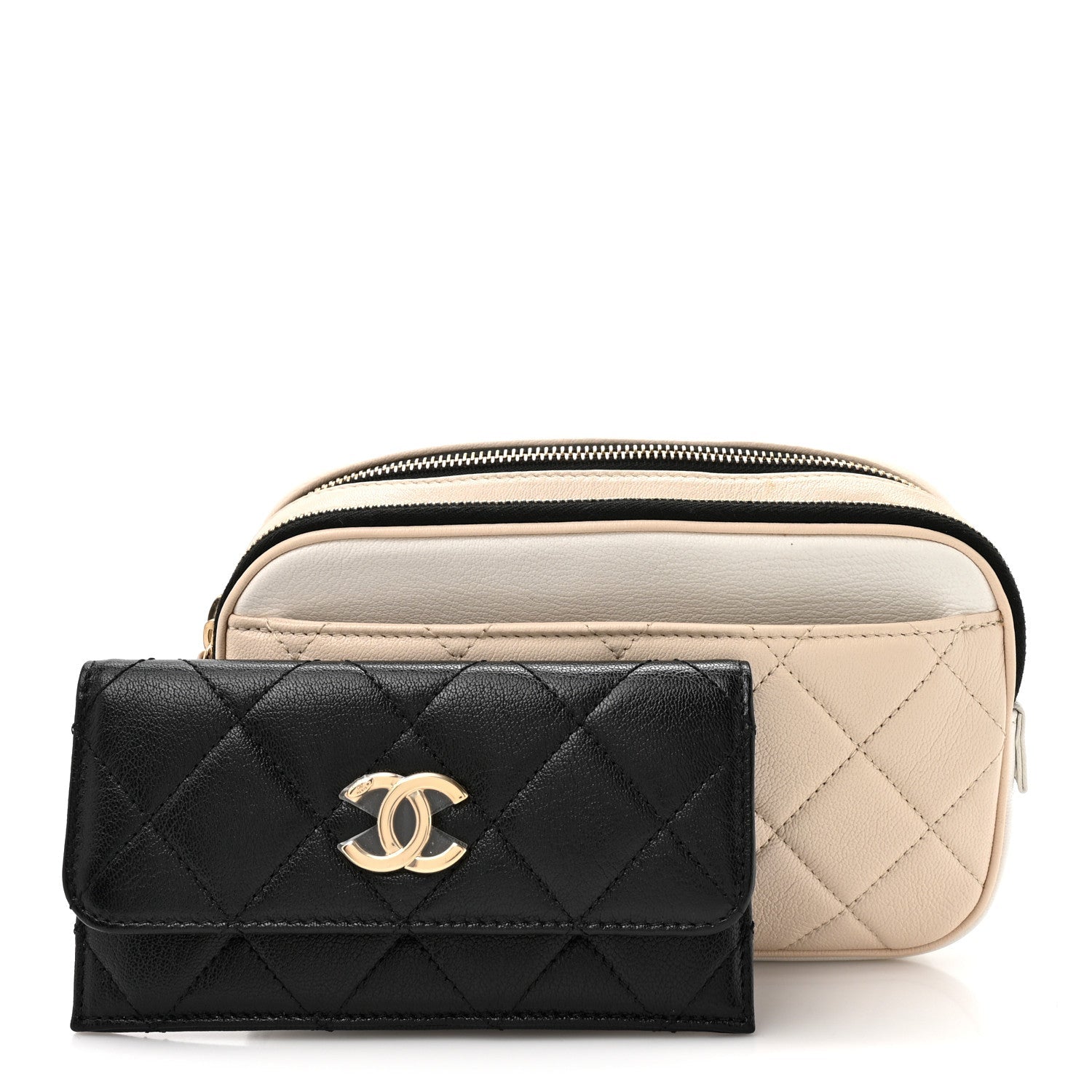 Goatskin Quilted Waist Bag Beige White Black