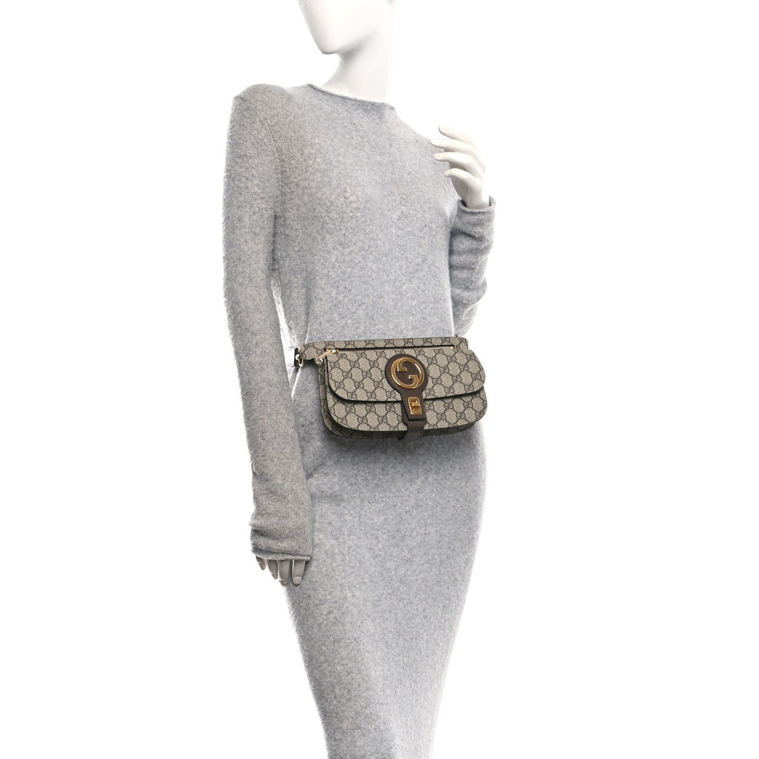 GG Supreme Monogram Textured Dollar Calfskin Blondie Belt Bag Beige Ebony New Acero