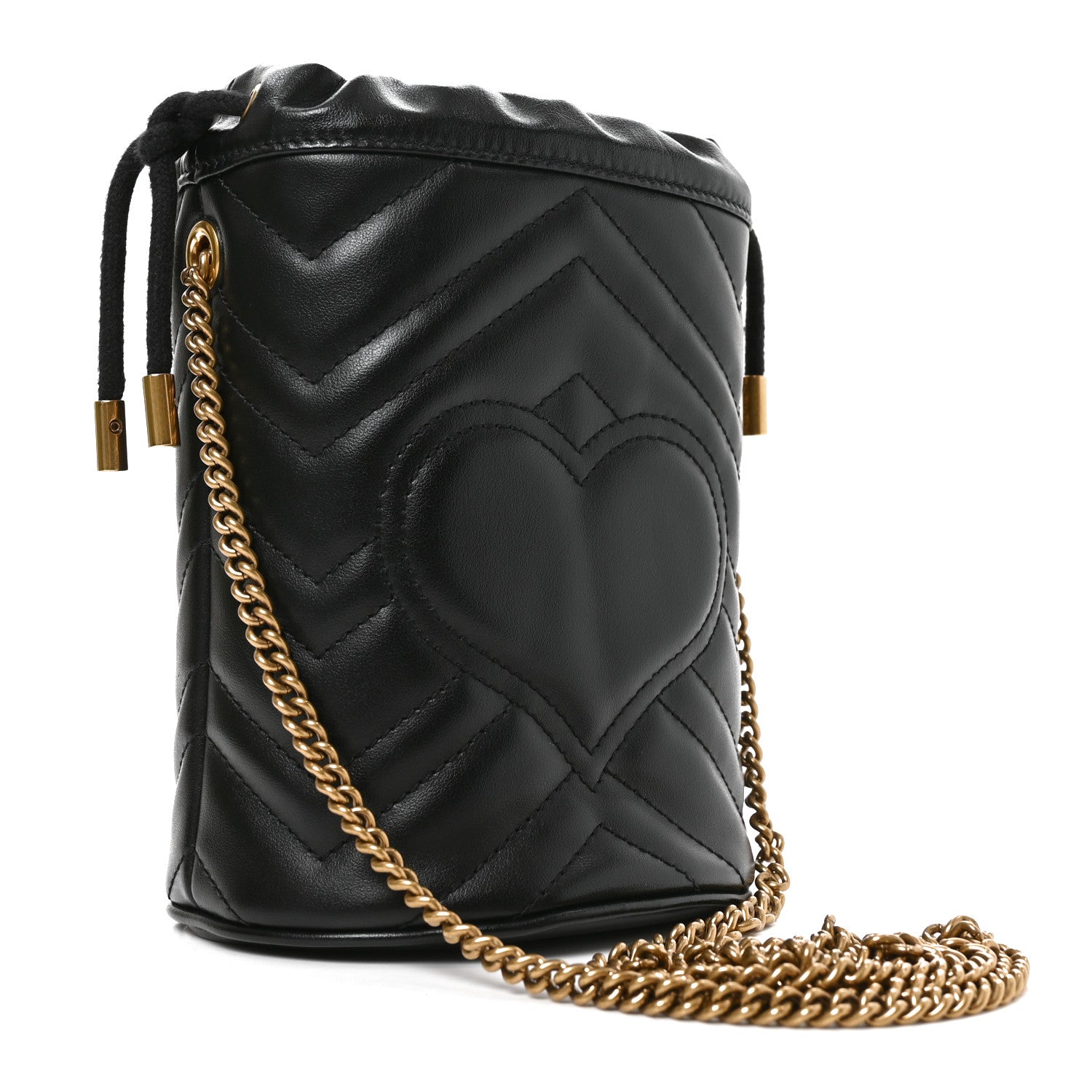 Calfskin Matelasse Mini GG Marmont 2.0 Bucket Bag Black