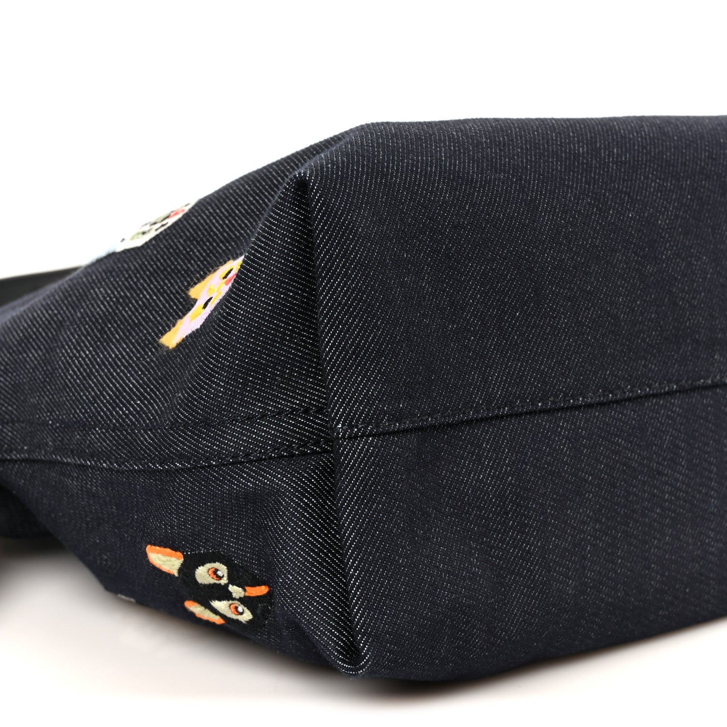 X Louis Wain Denim Embroidered Futurist Cats Medium Flamenco Knot Clutch Blue