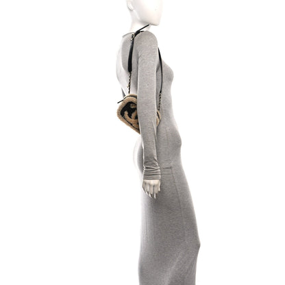 Shiny Crumpled Sheepskin Shearling Waist Bag Black Beige