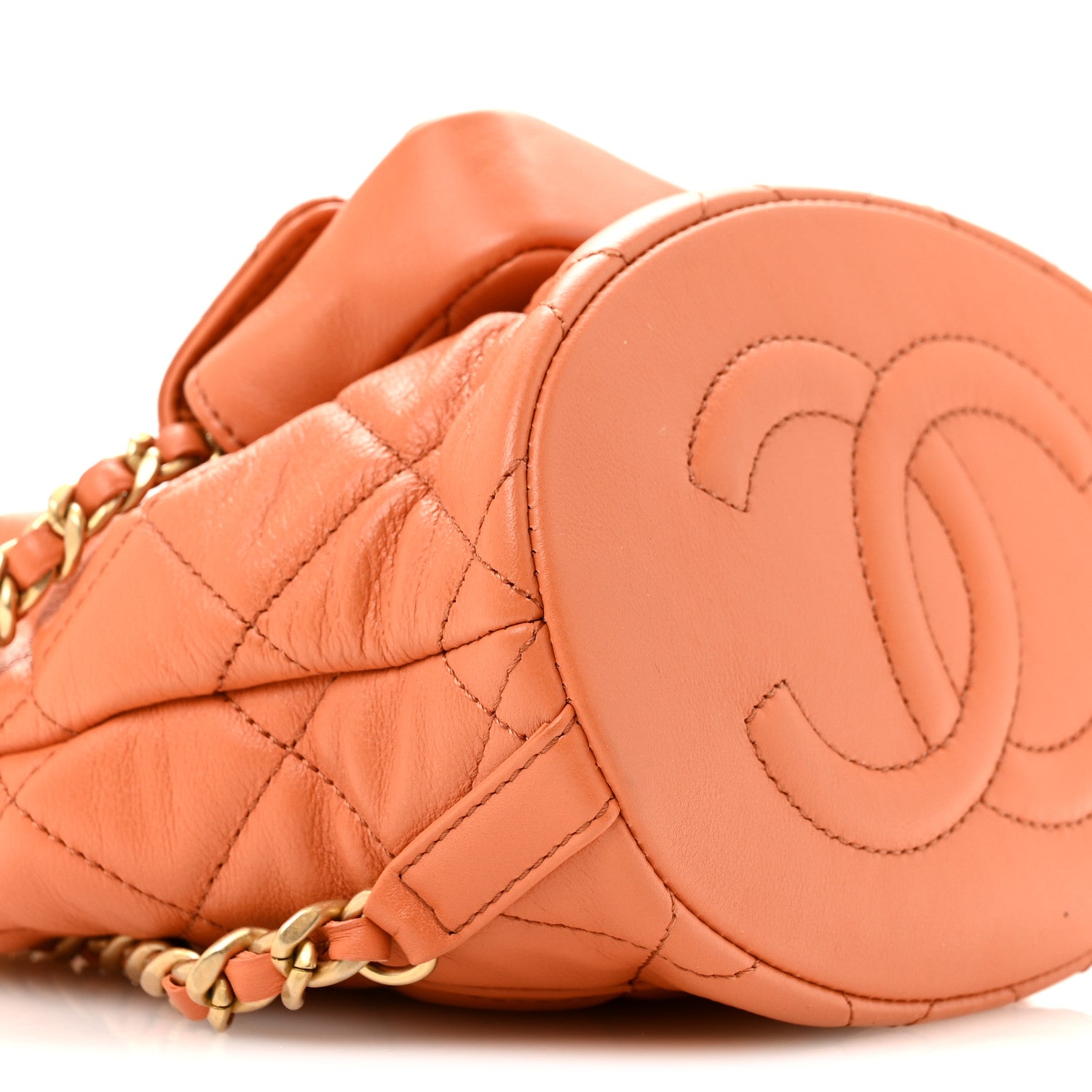 Calfskin Quilted Small CC Chain Bucket Backpack Orange