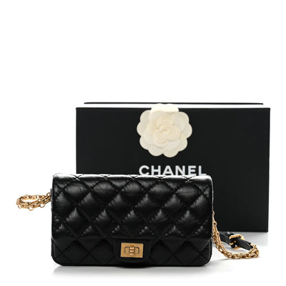 Aged Calfskin Quilted 2.55 Reissue Chain Waist Bag Black