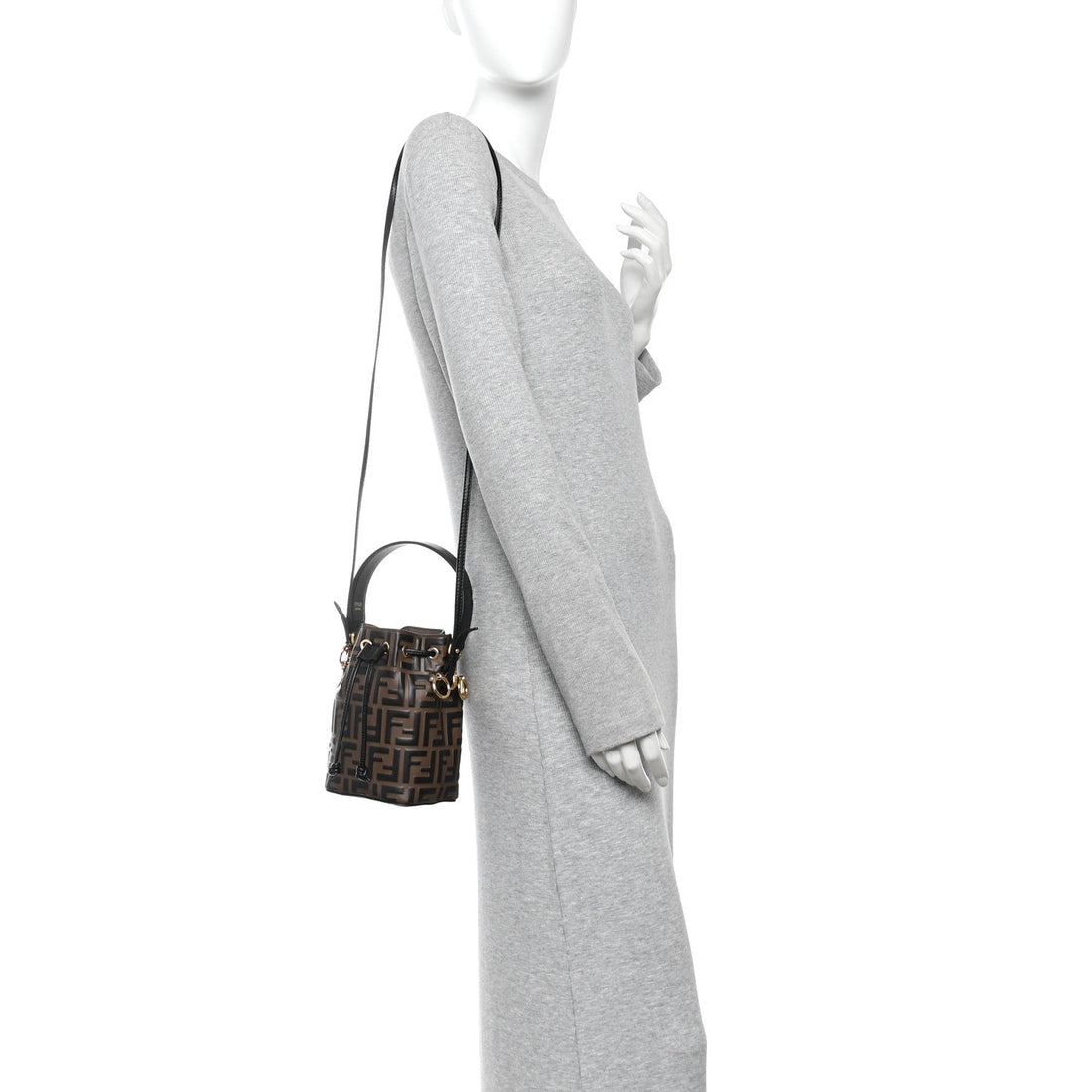 Vitello Liberty F is Fendi Bi-Color FF 1974 Embossed Mini Mon Tresor Bucket Bag Maya Black