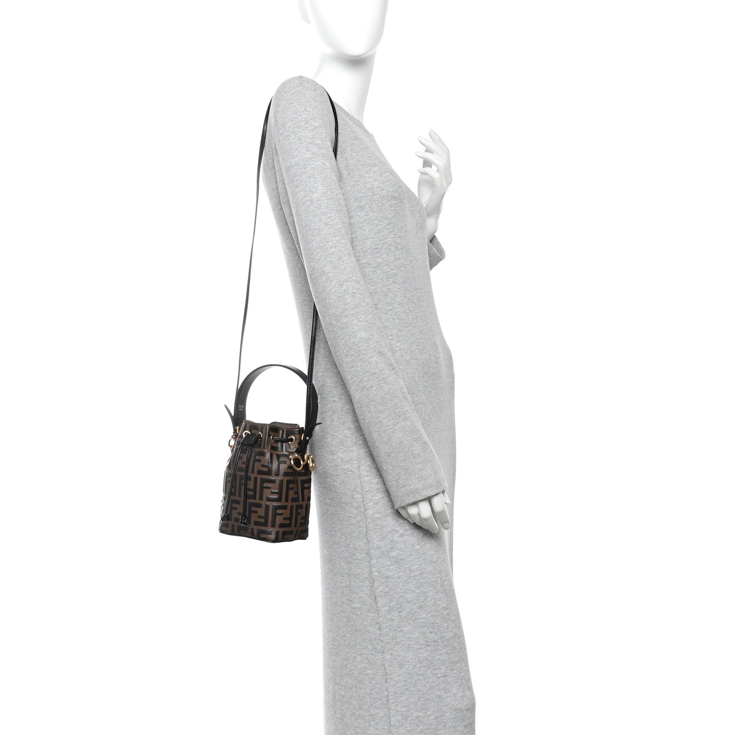 Vitello Liberty F is Fendi Bi-Color FF 1974 Embossed Mini Mon Tresor Bucket Bag Maya Black
