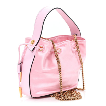 Satin Medusa Drawstring Bucket Bag Pink