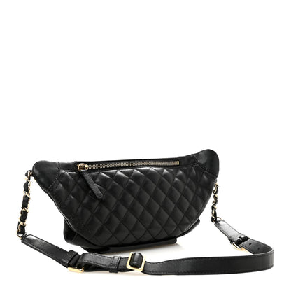 Lambskin Quilted Waist Bag Fanny Pack Black