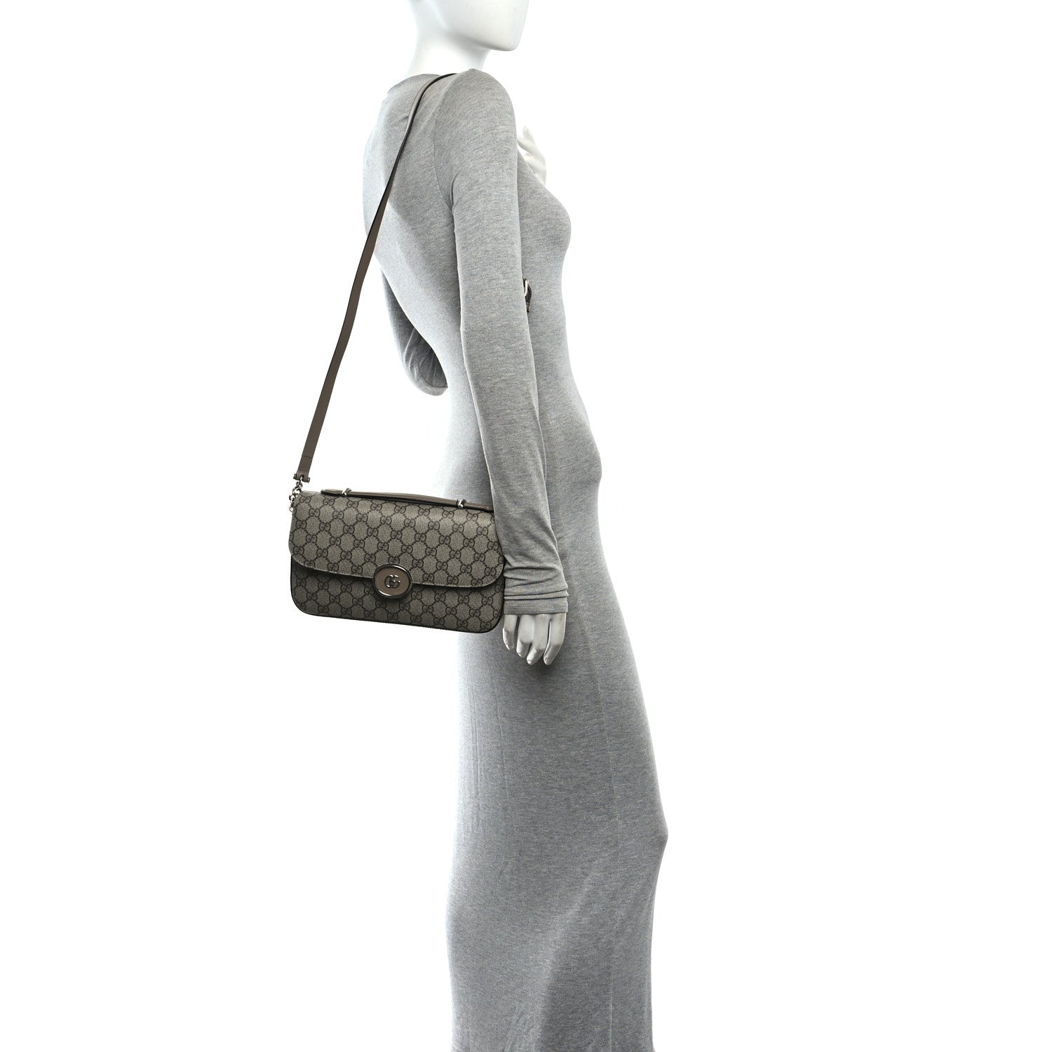 GG Supreme Monogram Petite GG Top Handle Shoulder Bag Beige Ebony
