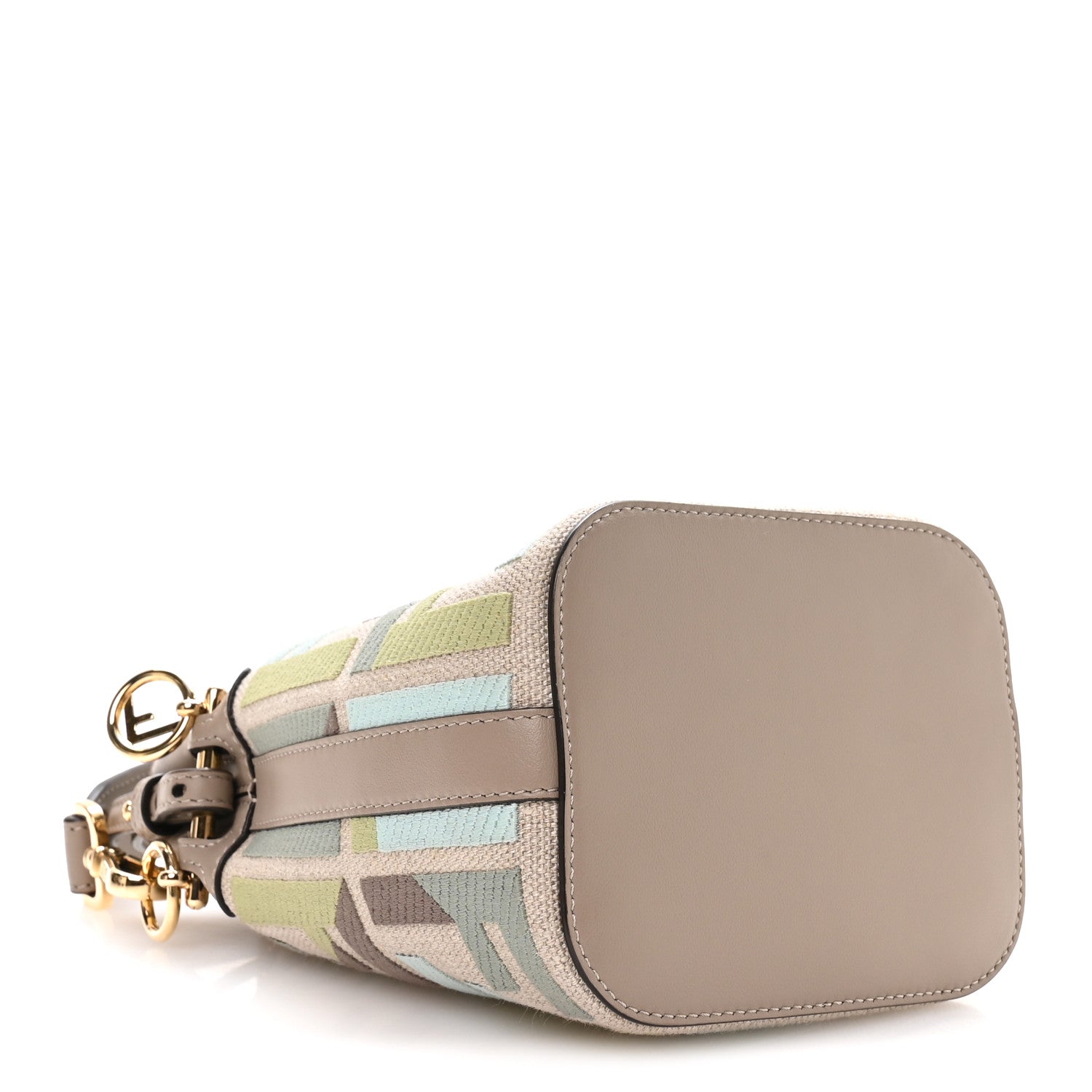 Canvas Vitello King FF Embroidered Mini Mon Tresor Bucket Bag Matcha Milk Dove
