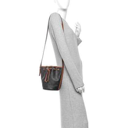 Triomphe Canvas Calfskin Small Drawstring Bucket Bag Tan