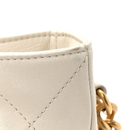 Calfskin Quilted Drawstring Bucket Bag White