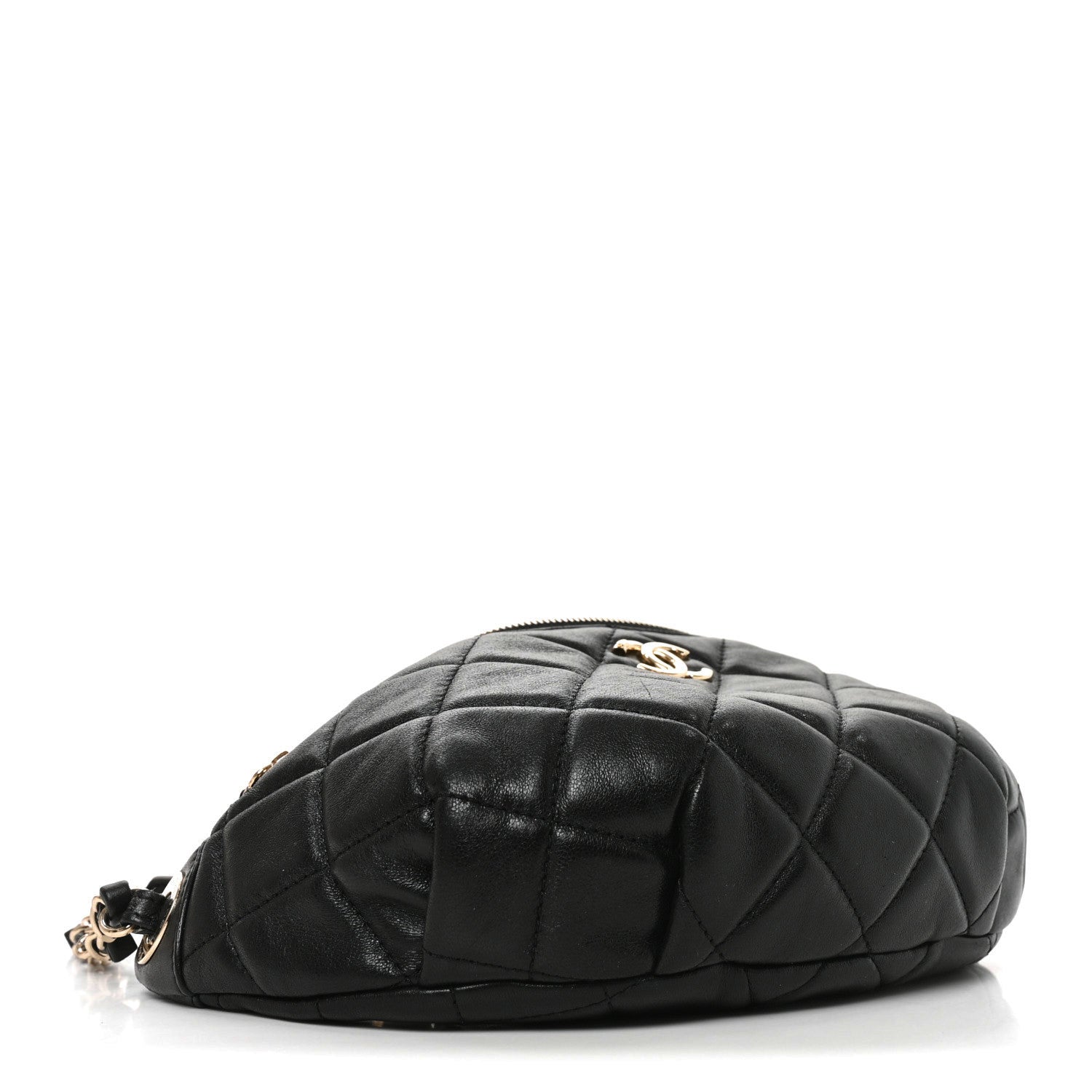 Shiny Lambskin Quilted Belt Bag Black