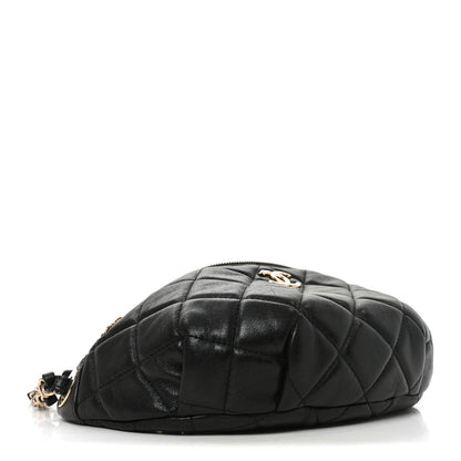 Shiny Lambskin Quilted Belt Bag Black