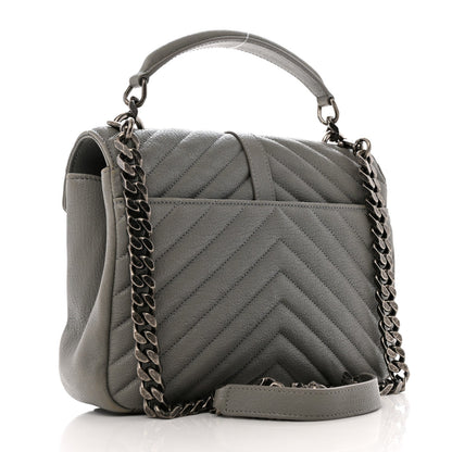 Sheepskin Matelasse Chevron Monogram Medium College Bag Granite