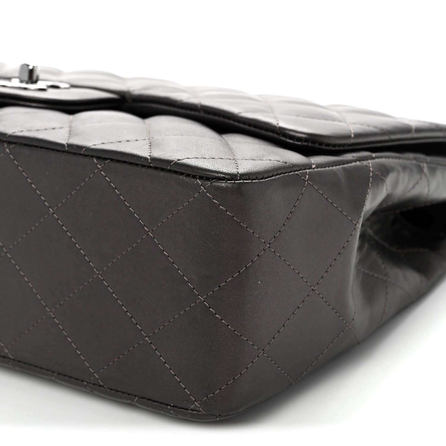 Lambskin Quilted Jumbo Single Flap  Dark Grey