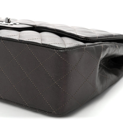 Lambskin Quilted Jumbo Single Flap  Dark Grey