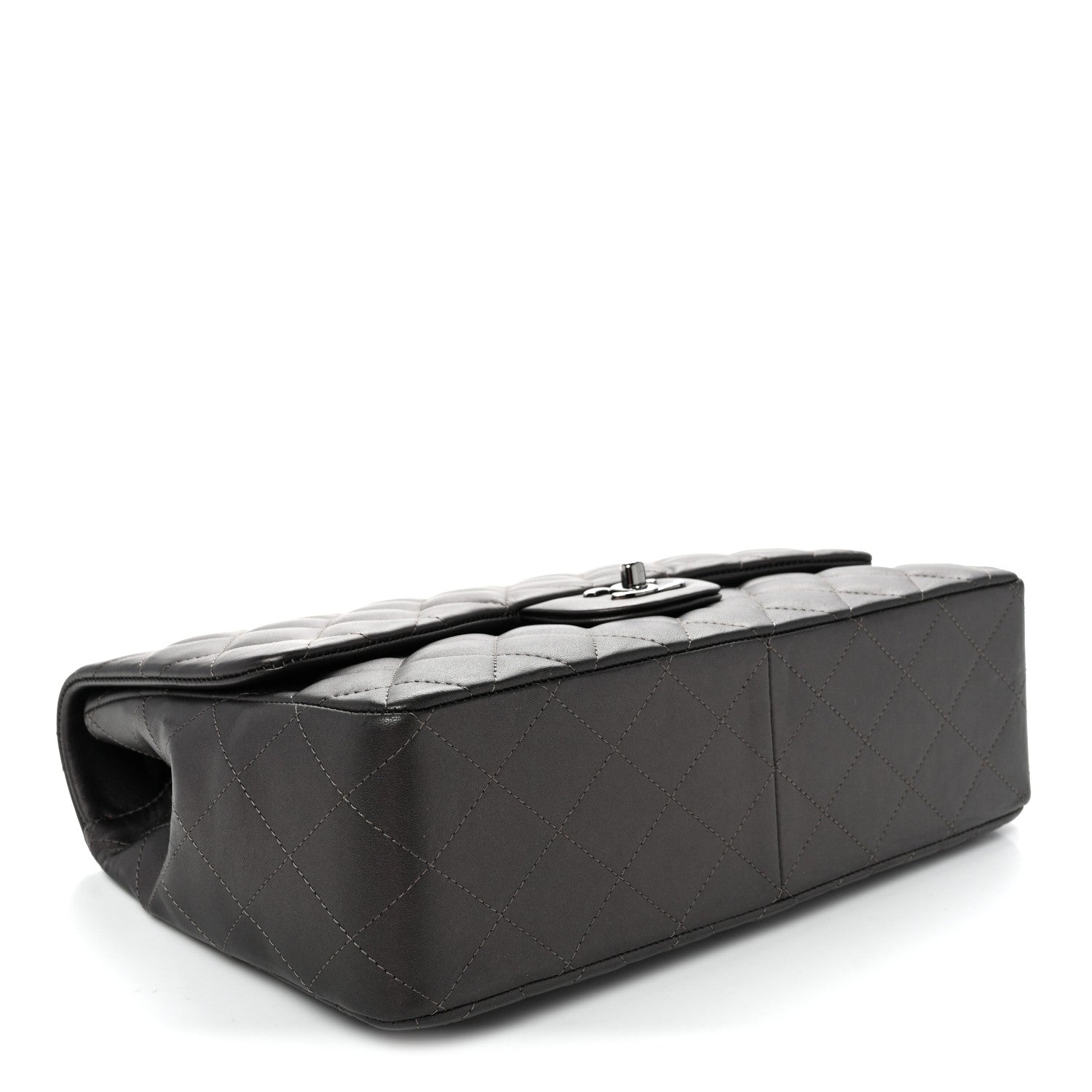 Lambskin Quilted Jumbo Single Flap  Dark Grey
