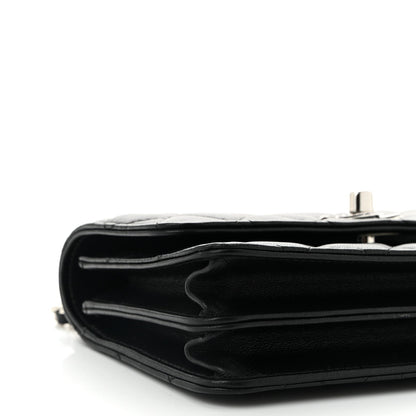 Lambskin Quilted Metal Top Handle Crossbody Flap Black