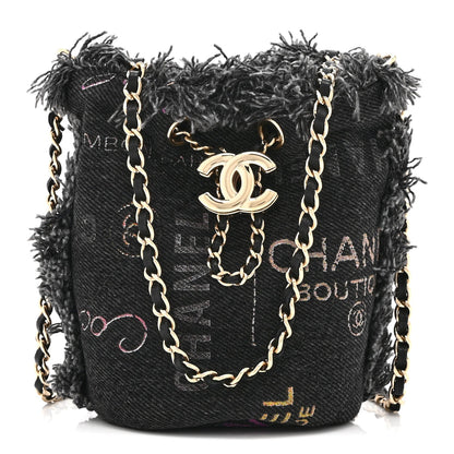 Denim Quilted Mood Mini Bucket With Chain Black Multicolor