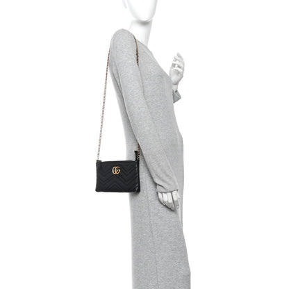 Calfskin Matelasse Mini GG Marmont Chain Bag Black