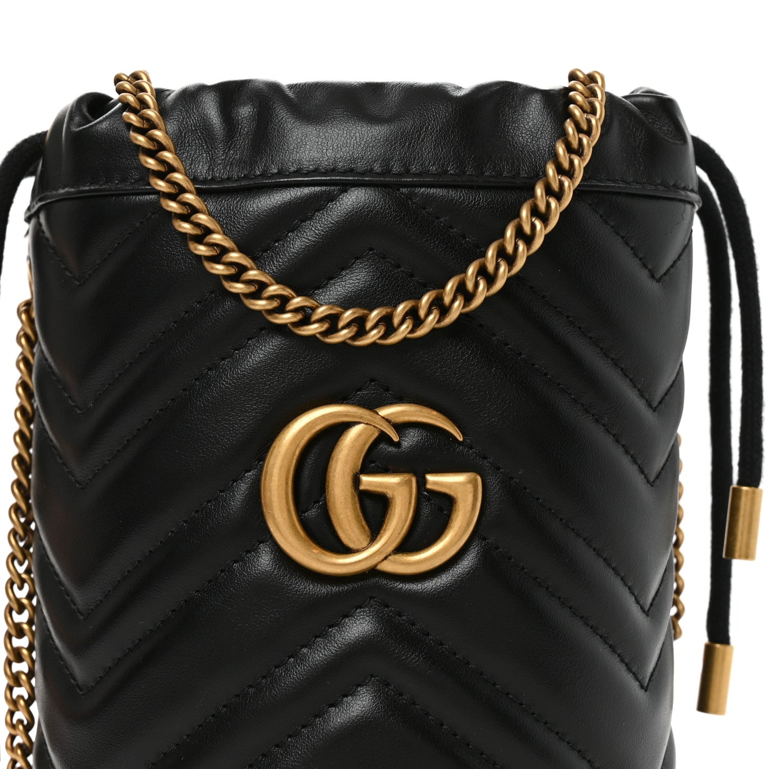 Calfskin Matelasse Mini GG Marmont 2.0 Bucket Bag Black
