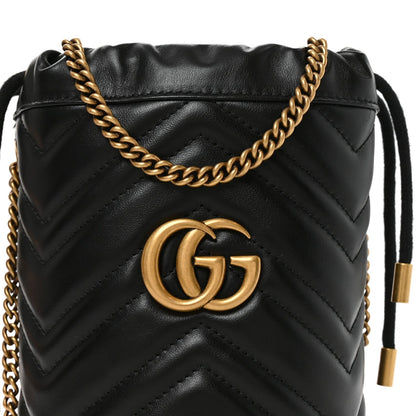 Calfskin Matelasse Mini GG Marmont 2.0 Bucket Bag Black