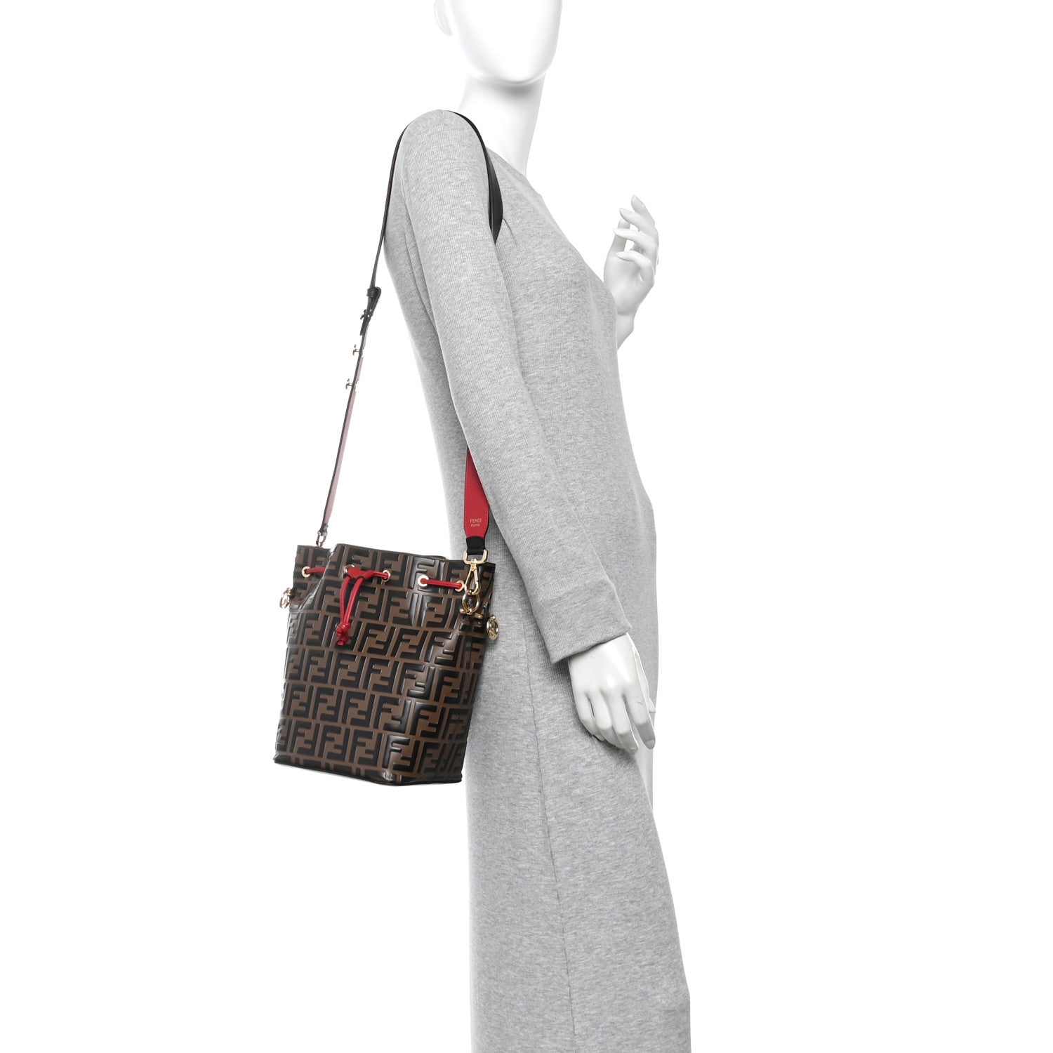Vitello Grace F is Fendi Bi-Color FF 1974 Embossed Grande Mon Tresor Bucket Bag Maya Black Fragola