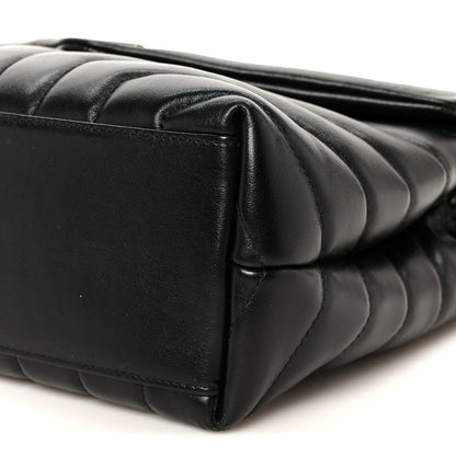 Calfskin Y Quilted Monogram Small Loulou Crossbody Bag Black